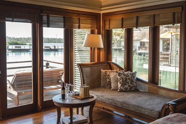 sala con sillón, una lampara, una mesa de decoración y un ventanal grande que da paso al balcón
