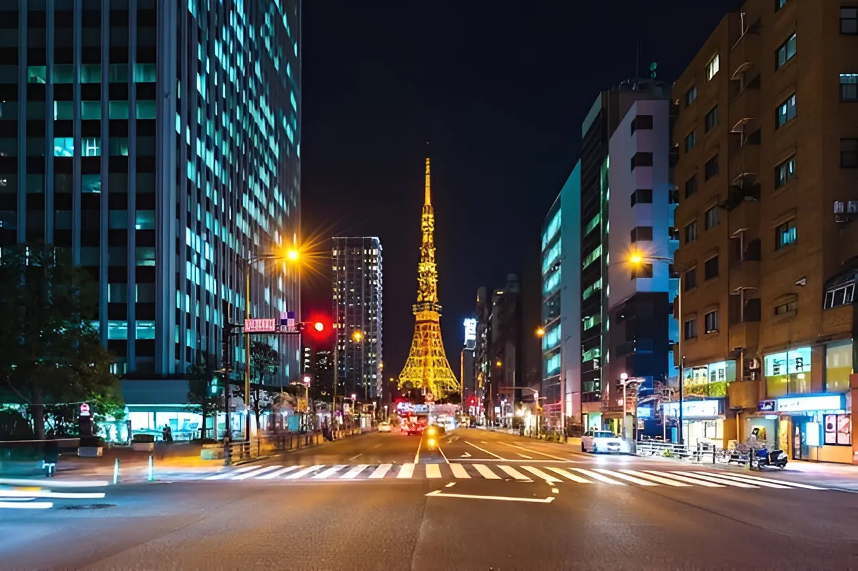 torre eiffel en medios de edificios iluminados en el anochecer