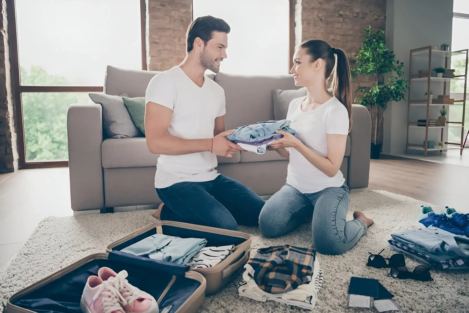 pareja organizando la maleta para su viaje, momentos increíbles para pasar tiempo.
