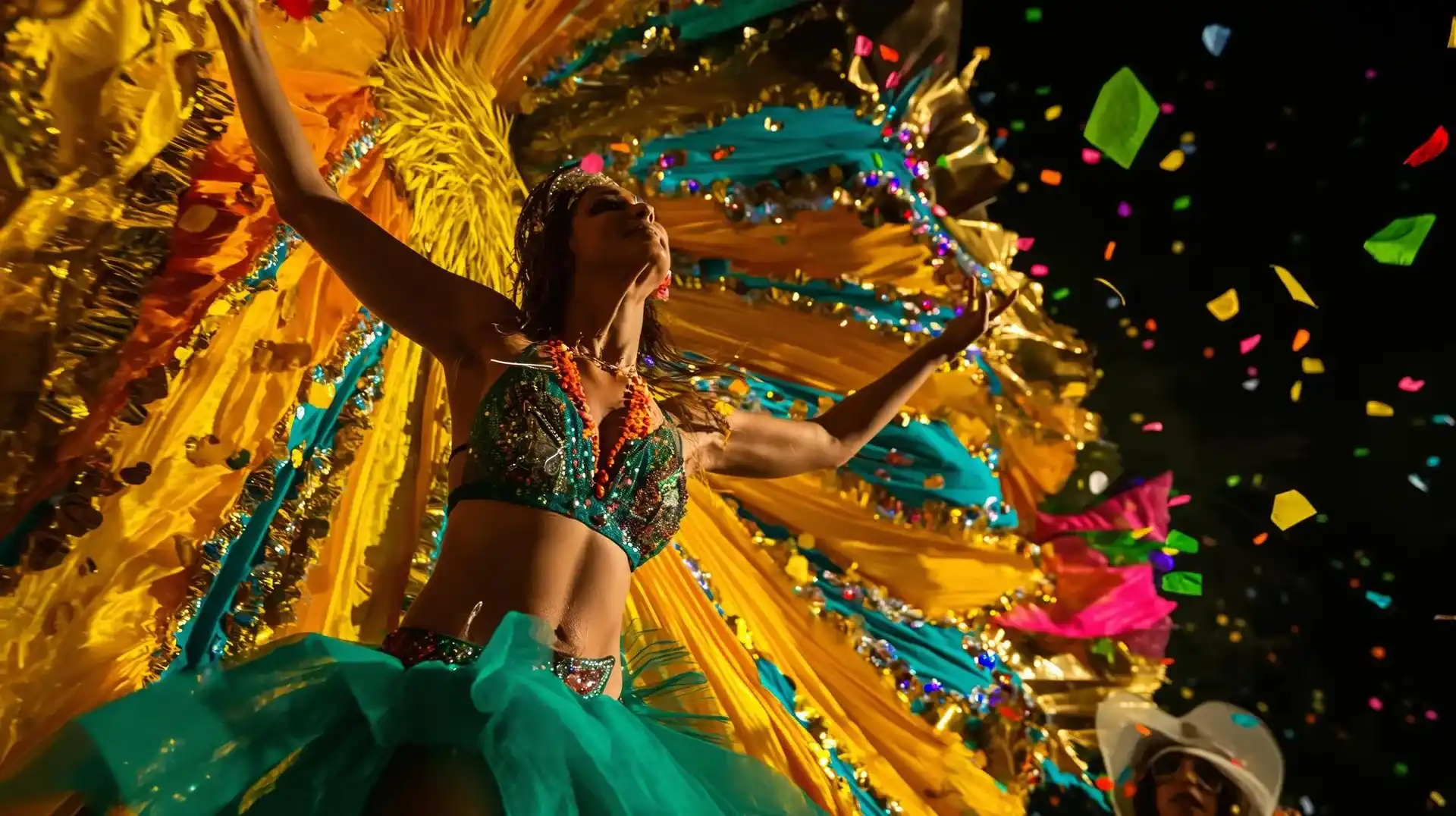 bailarina en el carnaval de Brasil, en un ambiente alegre.